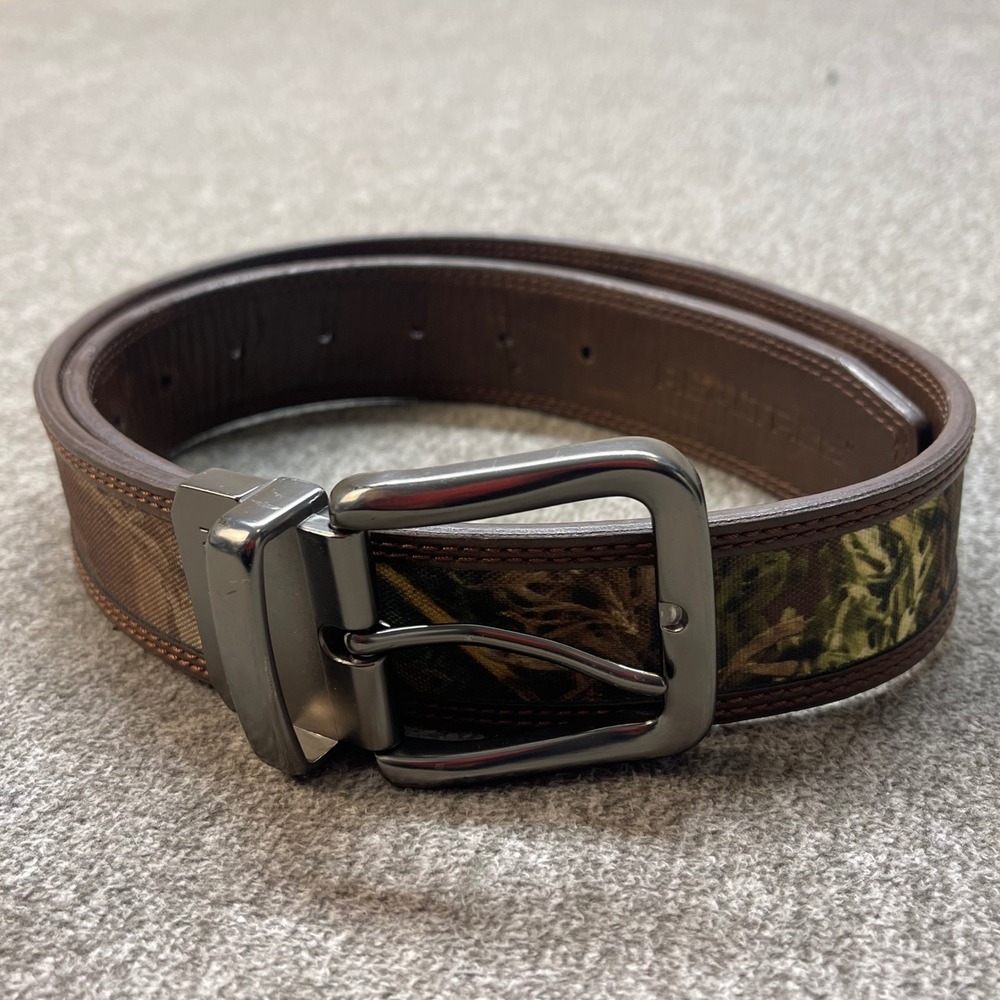 Realtree Mens Camo Reversible Belt Brown Leather Canvas 30-32
